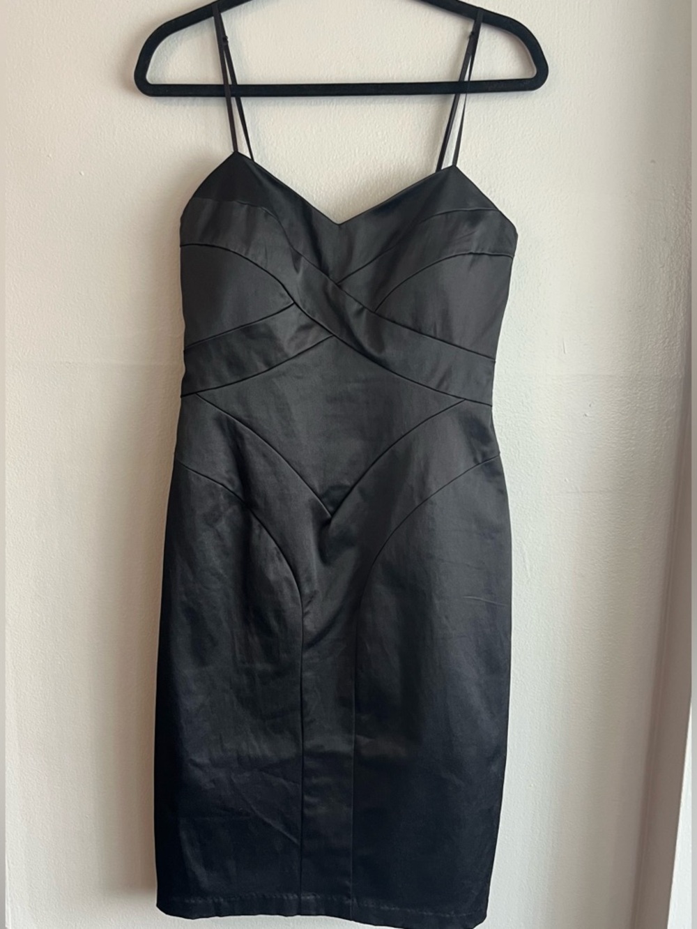 XOXO Sexy Black Satin Spaghetti-Strap Midi Dress